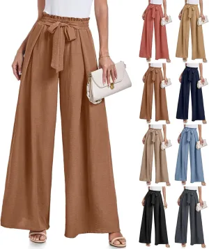 Flowy Wide Leg Pants Woman Business Casual Linen Pants Trousers Ladies Summer High Waisted Work Palazzo Pants