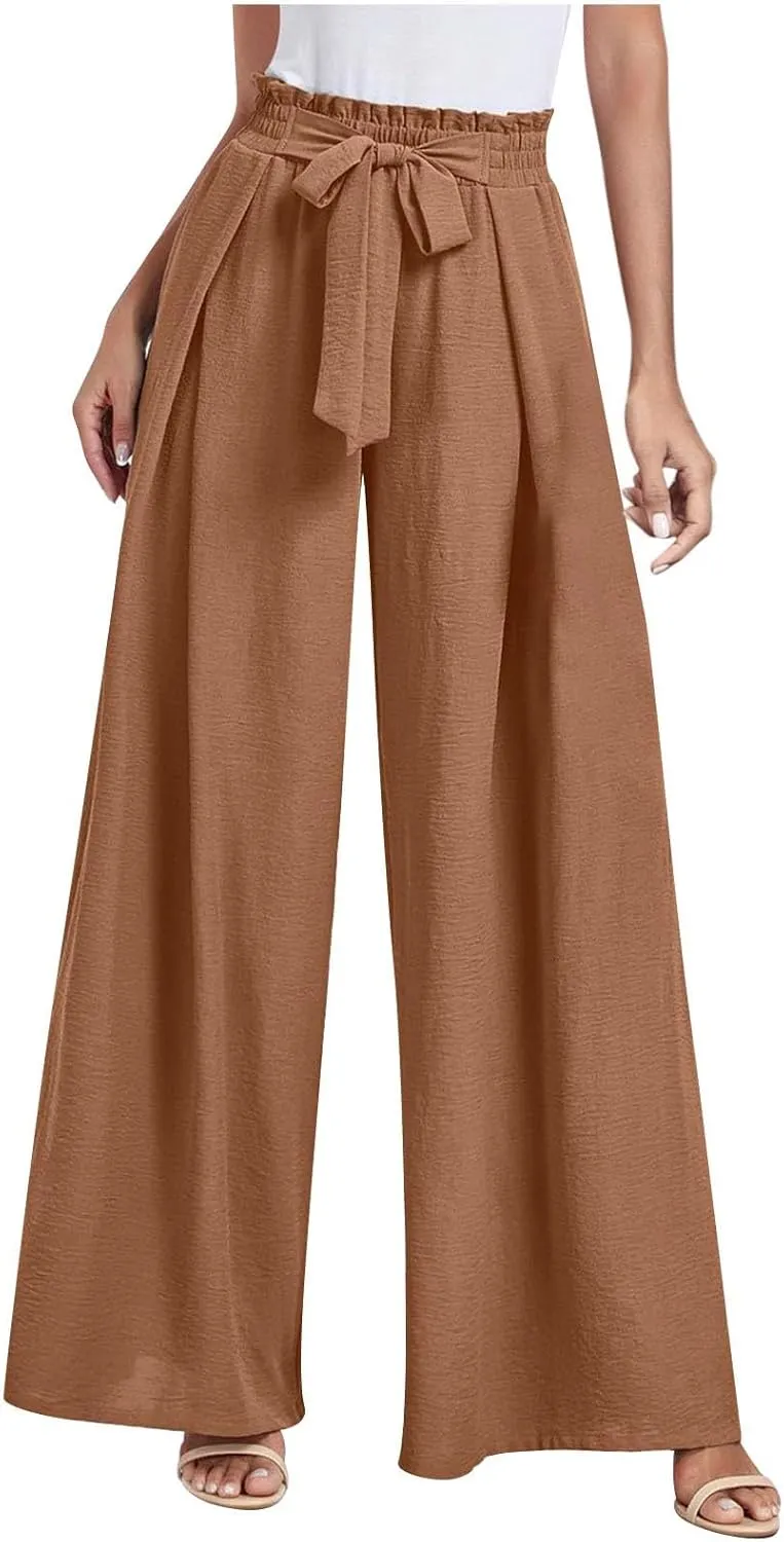Flowy Wide Leg Pants Woman Business Casual Linen Pants Trousers Ladies Summer High Waisted Work Palazzo Pants