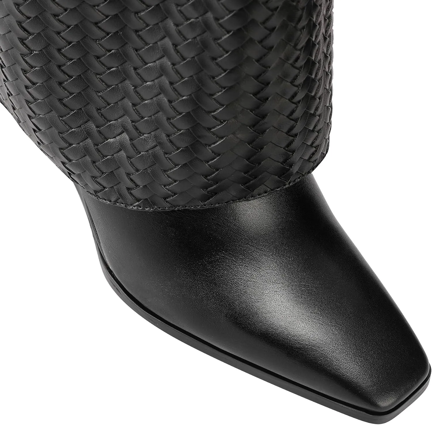 Fold Over Boots for Women Wedge Heel Knee Buckle Shark Boots Braided Leather Side Zipper High Heel Boots