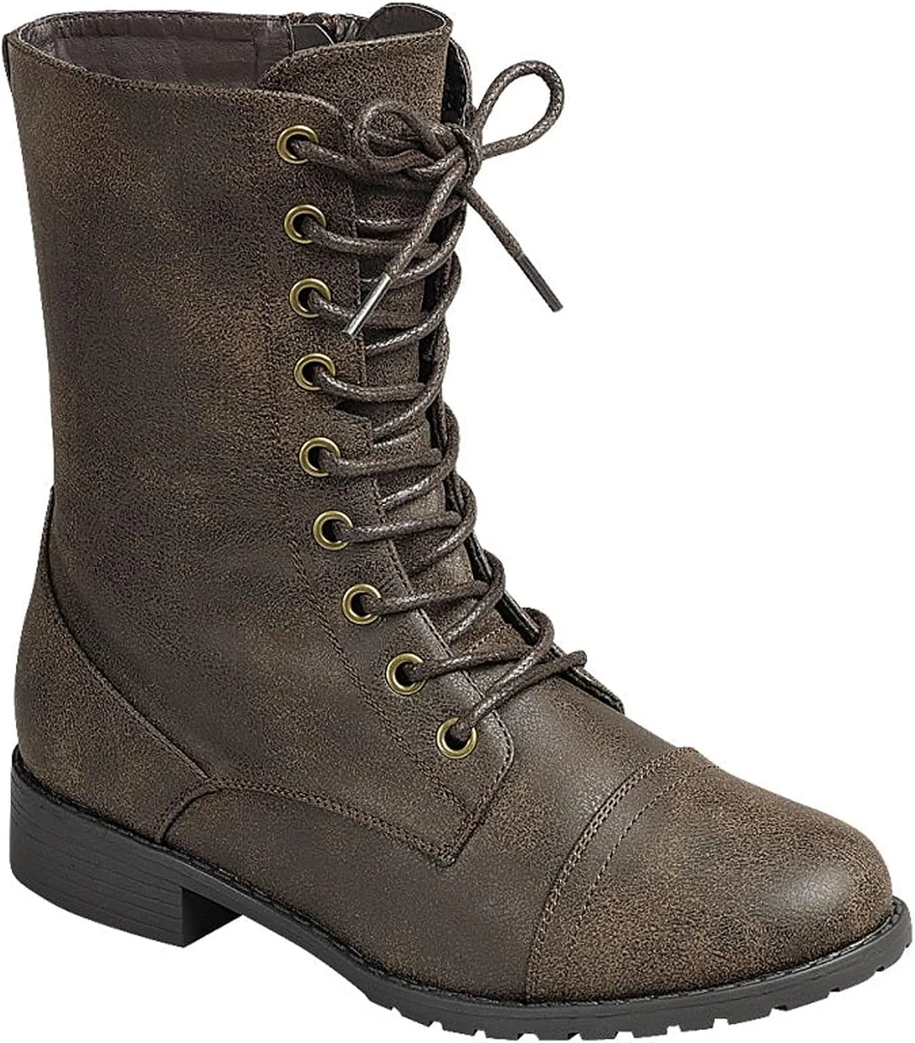 Forever Link Womens Round Toe Military Lace up Knit Ankle Cuff Low Heel Combat Boots
