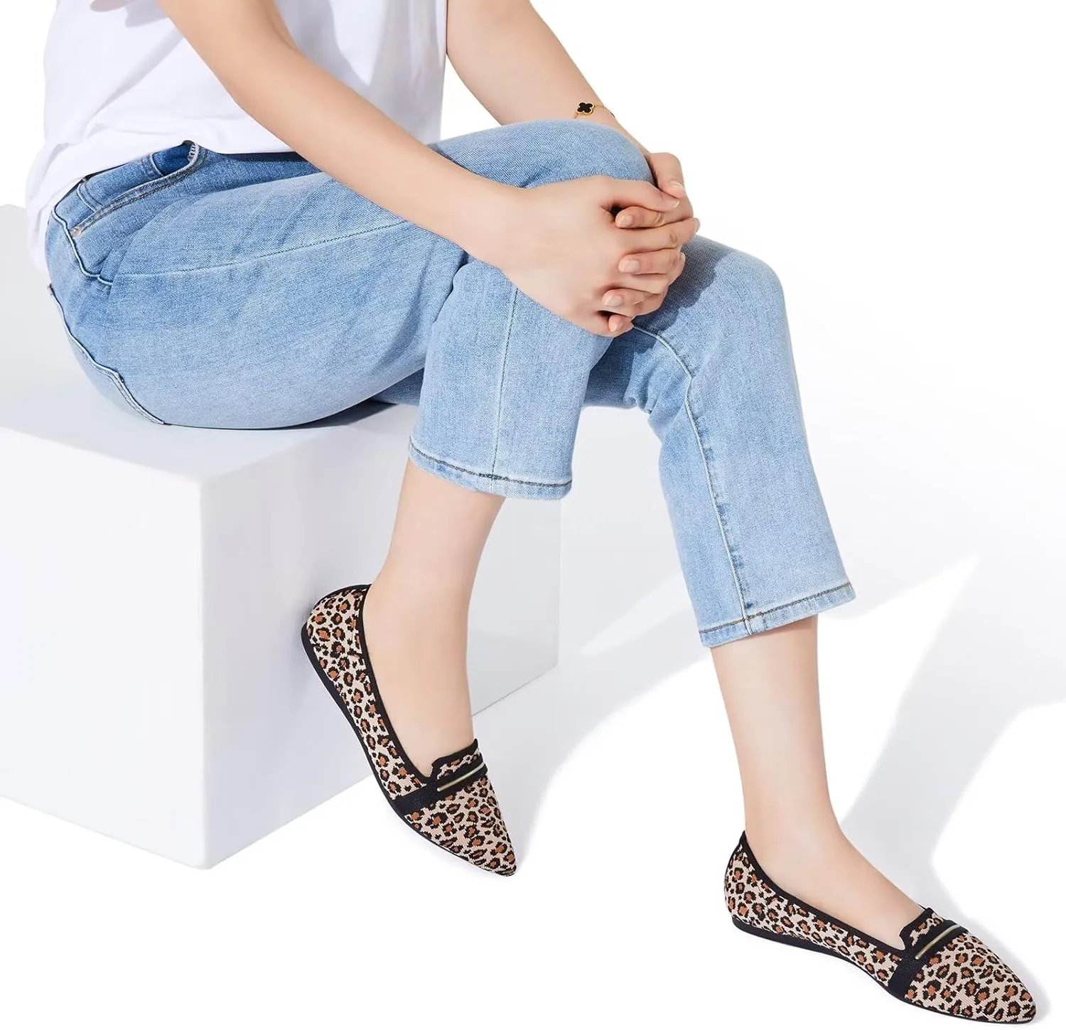Frank Mully Women's Casual Loafer Flats Slip On Loafer Shoes Comfortable Knit Flat Shoes Classics Pointy Toe Loafer Flats,for Work,Travel
