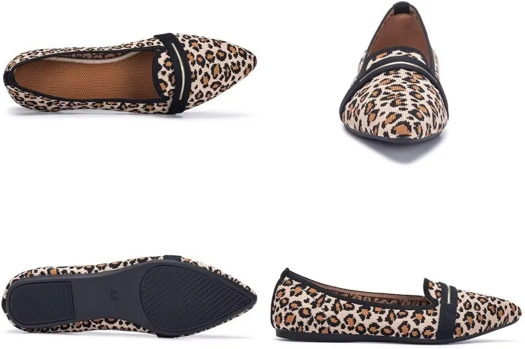 Frank Mully Women's Casual Loafer Flats Slip On Loafer Shoes Comfortable Knit Flat Shoes Classics Pointy Toe Loafer Flats,for Work,Travel