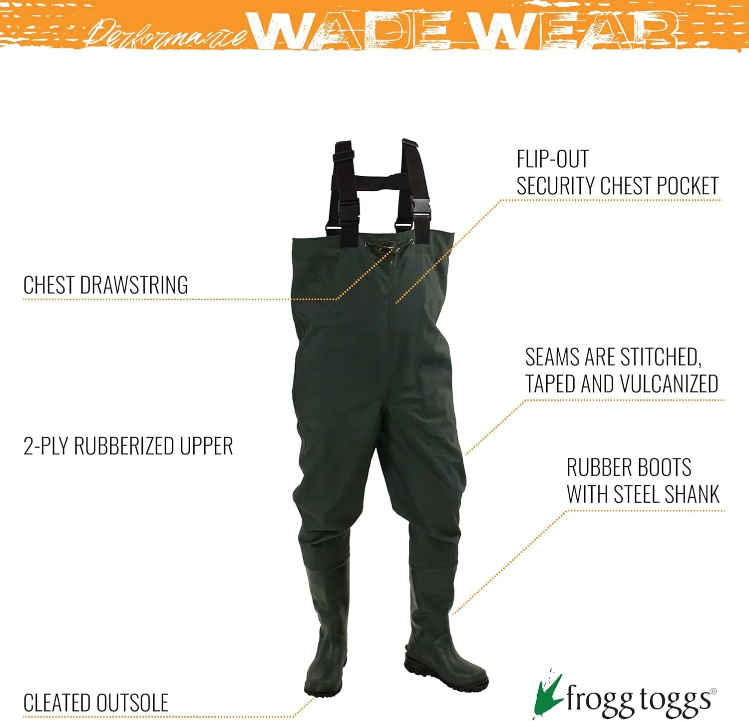 FROGG TOGGS Cascades 2-ply Poly/Rubber Waterproof Fishing Bootfoot Chest Wader for Fishing