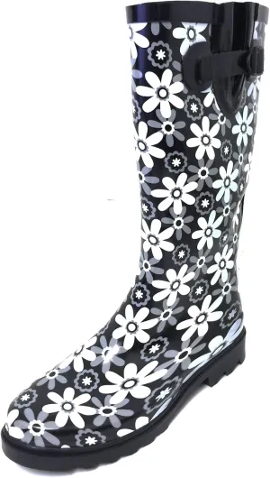 G4U Women's Rain Boots Multiple Styles Color Mid Calf Wellies Buckle Fashion Rubber Knee High Snow Shoes