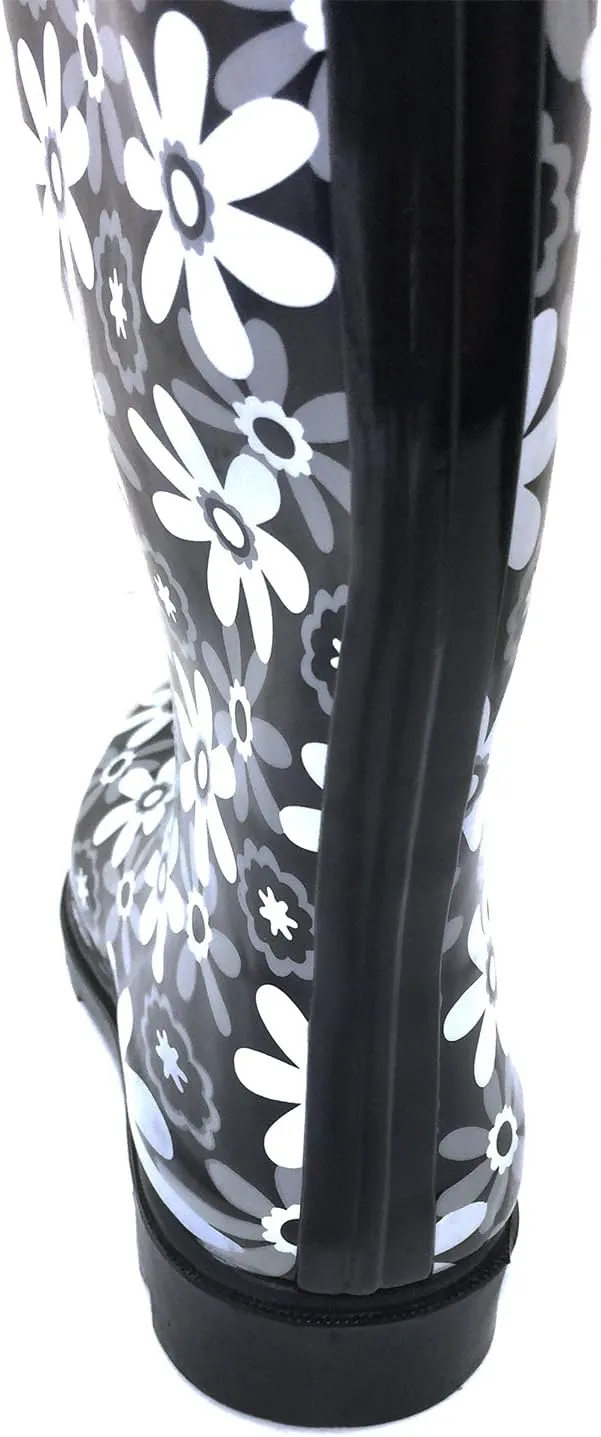 G4U Women's Rain Boots Multiple Styles Color Mid Calf Wellies Buckle Fashion Rubber Knee High Snow Shoes