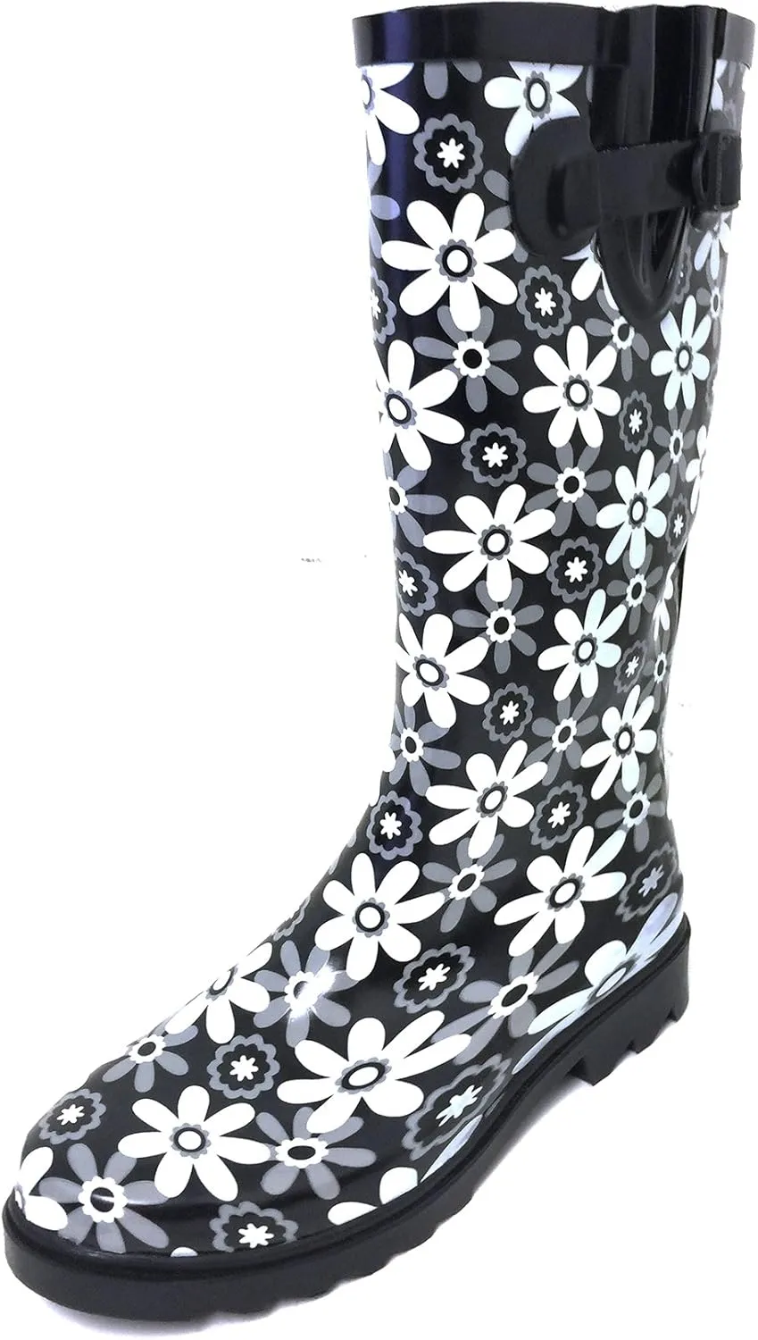 G4U Women's Rain Boots Multiple Styles Color Mid Calf Wellies Buckle Fashion Rubber Knee High Snow Shoes