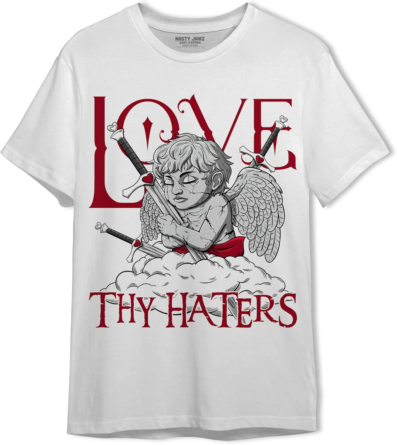 Generic Love Thy Haters Angel T-Shirt to Match 12s Retro Red Taxi - Sneaker Matching Shirt, Unisex Tee Match Sneakers, Urban Streetwear Clothing, Sneaker Graphic Tees Design Printed, White/Black