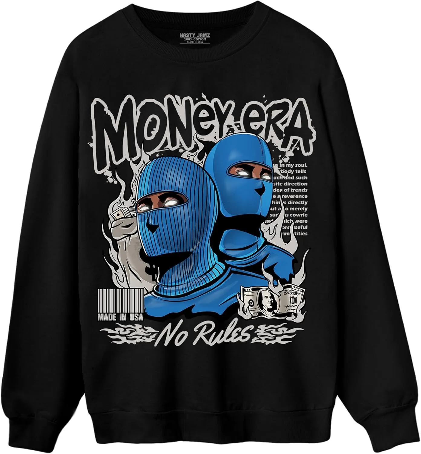 Generic Money Era Sweatshirt To Match 4s Industrial Blue - Sneaker Matching Shirt, Unisex Sweater Match Sneakers, Urban Streetwear Clothing, Sneaker Graphic Sweatshirt Design Printed, White/Black