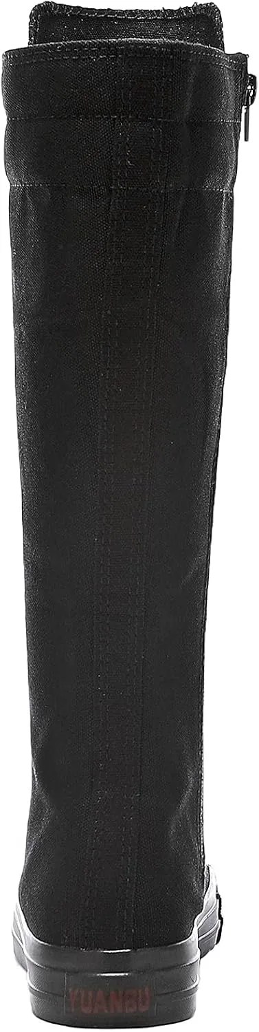 Girl's Women's Knee High Canvas Boots Lace-up Zip Flat Sports Shoes