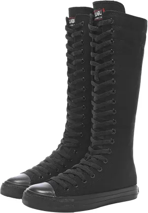 Girl's Women's Knee High Canvas Boots Lace-up Zip Flat Sports Shoes