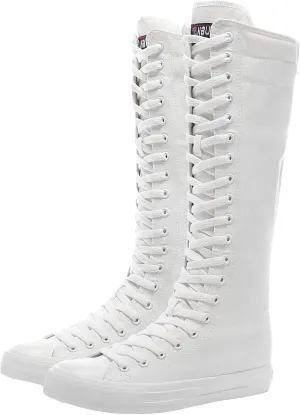 Girl's Women's Knee High Canvas Boots Lace-up Zip Flat Sports Shoes