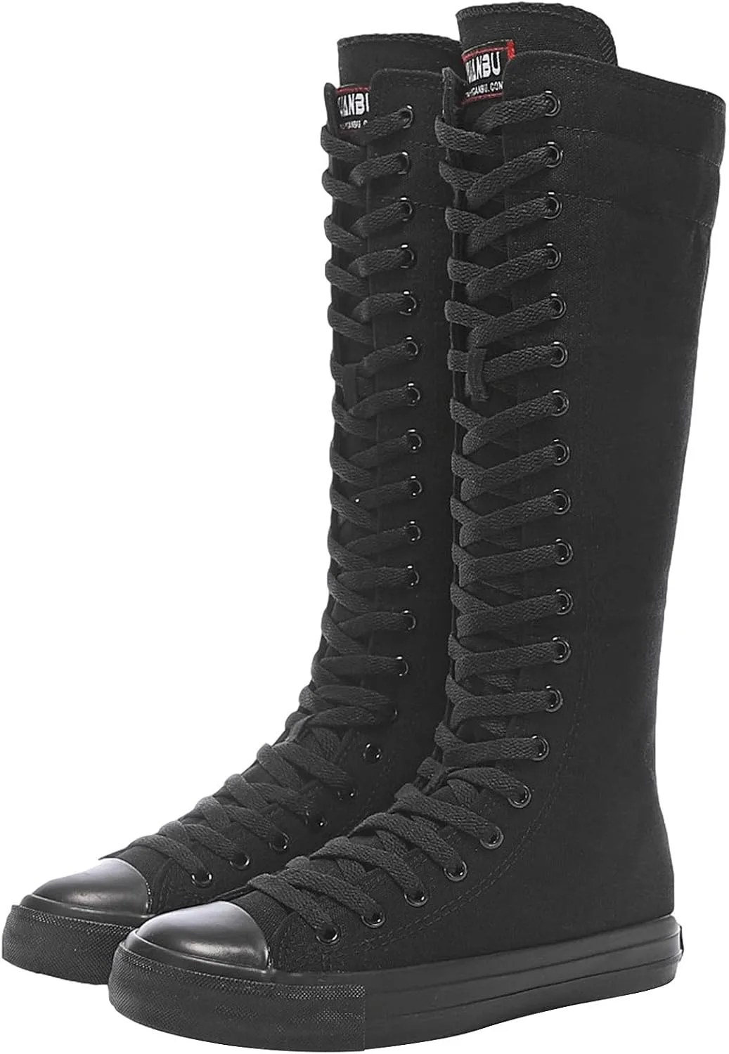 Girl's Women's Knee High Canvas Boots Lace-up Zip Flat Sports Shoes