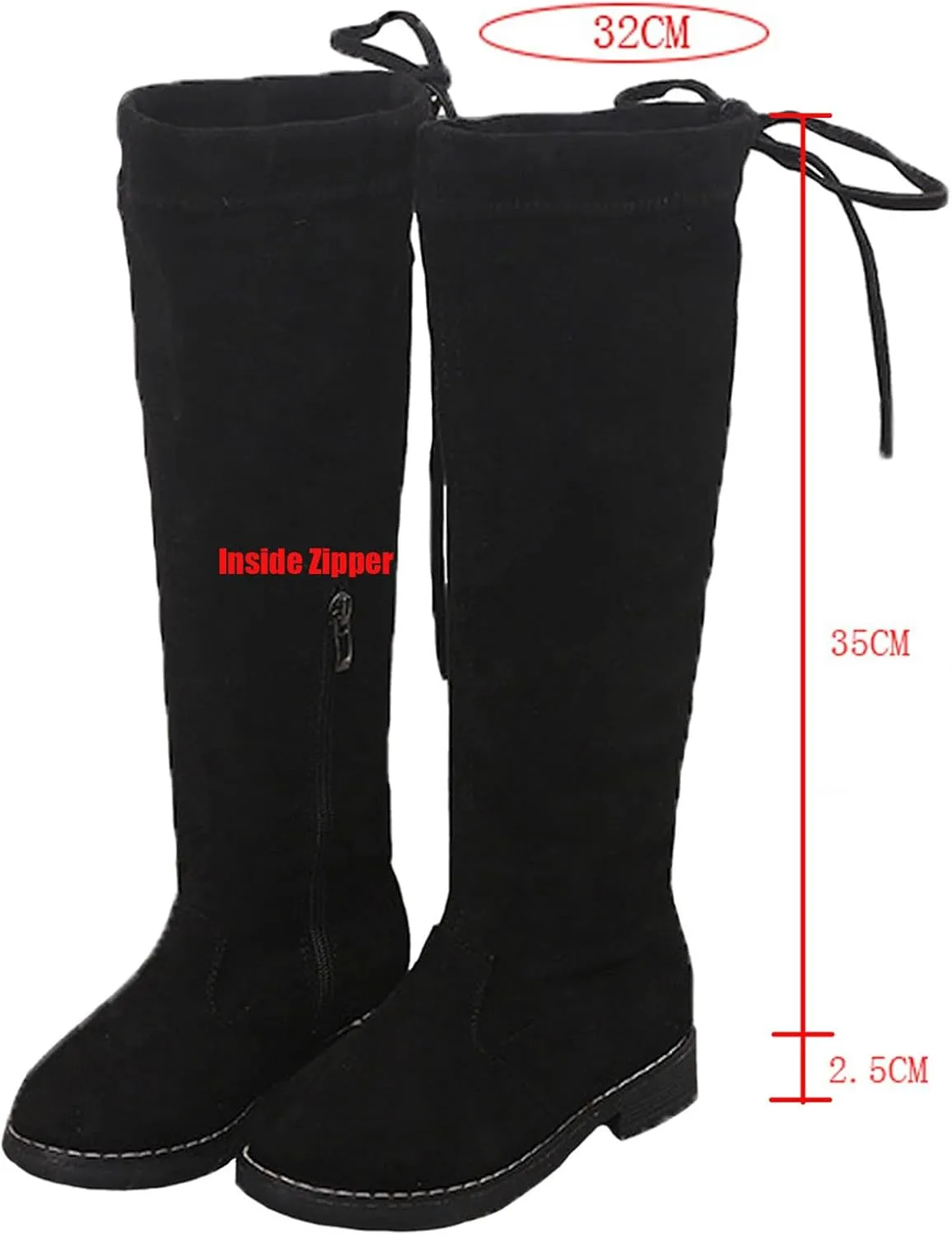 Girls' Youth Side Zipper Back Tie String Suede Knee High Long Boots Fur-Lined Over The Knee Winter Booties