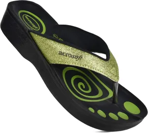 Glitter Orthotic Support Comfortable Flip Flops Sandals for Women (US 5, Glitter Green)