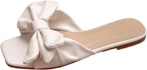 GORGLITTER Women's Bow Flat Sandals Dress Open Toe Slip On Slide Cute Beach Sandals