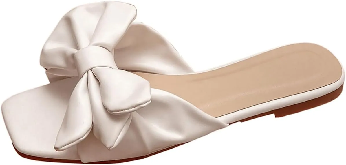 GORGLITTER Women's Bow Flat Sandals Dress Open Toe Slip On Slide Cute Beach Sandals