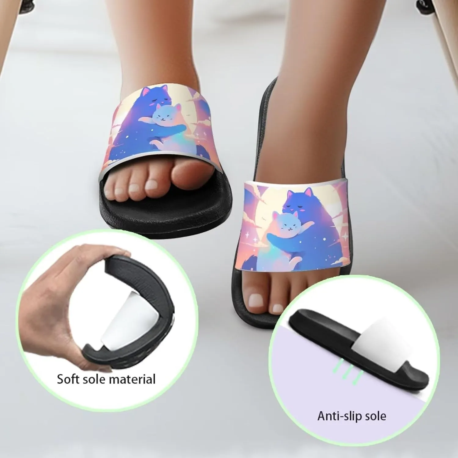GOSTONG Cats Girls Slide Sandals Kids Summer House Slippers for Outdoor Beach Pool Shower Non Slip Height increasing shoes for Little Big Kids