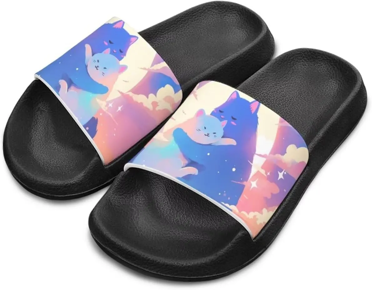 GOSTONG Cats Girls Slide Sandals Kids Summer House Slippers for Outdoor Beach Pool Shower Non Slip Height increasing shoes for Little Big Kids