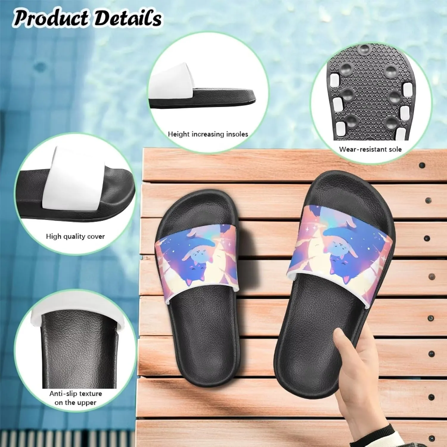 GOSTONG Cats Girls Slide Sandals Kids Summer House Slippers for Outdoor Beach Pool Shower Non Slip Height increasing shoes for Little Big Kids