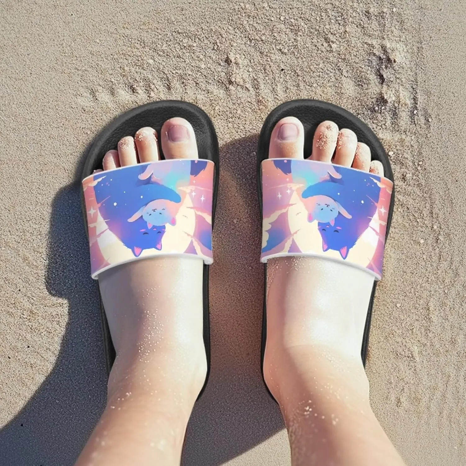 GOSTONG Cats Girls Slide Sandals Kids Summer House Slippers for Outdoor Beach Pool Shower Non Slip Height increasing shoes for Little Big Kids