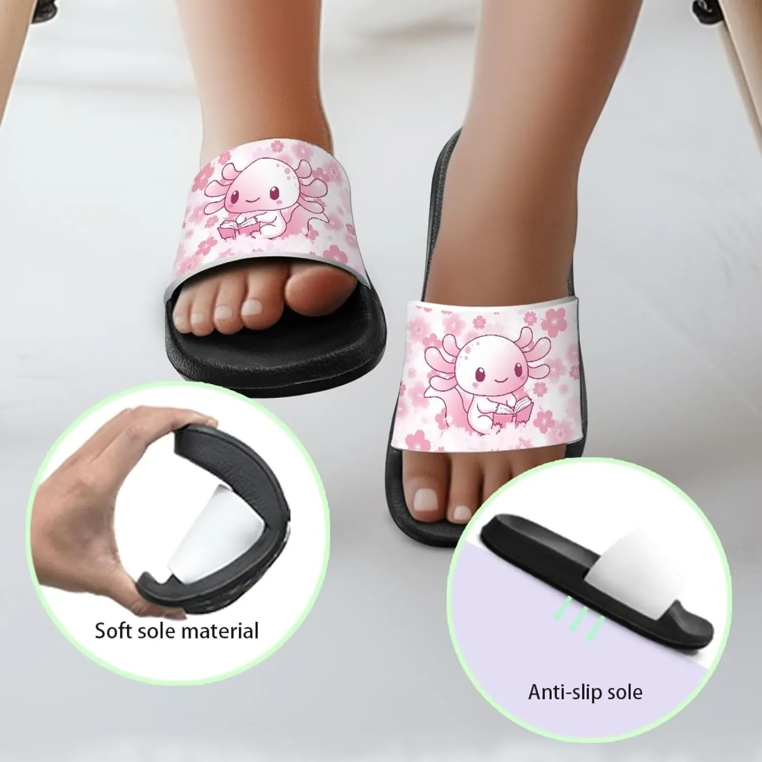 GOSTONG Girls Axolotl Sandals Slip On Summer Slippers for Outdoor Beach Pool Lightweight Non Slip Casual House Shower Sandals for Little Big Kids