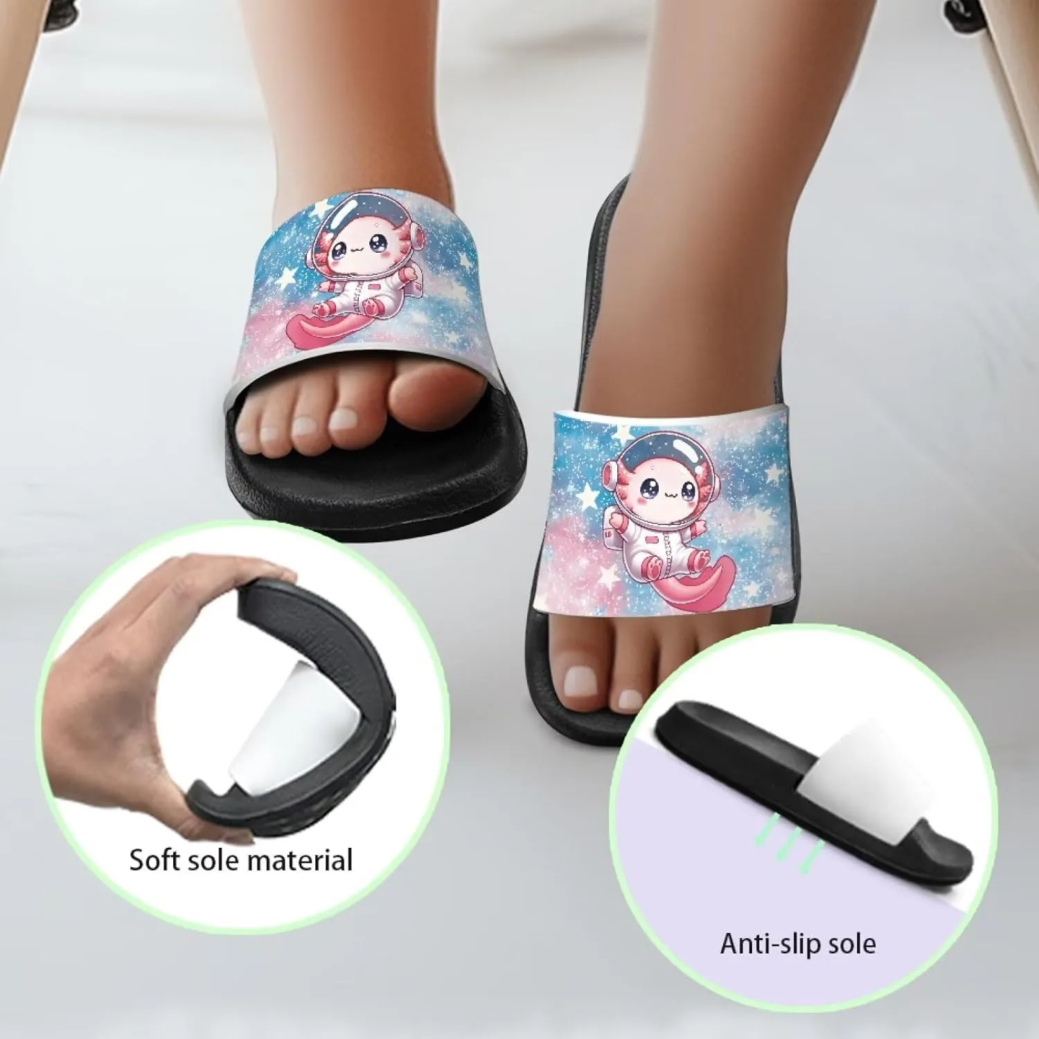 GOSTONG Girls Axolotl Sandals Slip On Summer Slippers for Outdoor Beach Pool Lightweight Non Slip Casual House Shower Sandals for Little Big Kids
