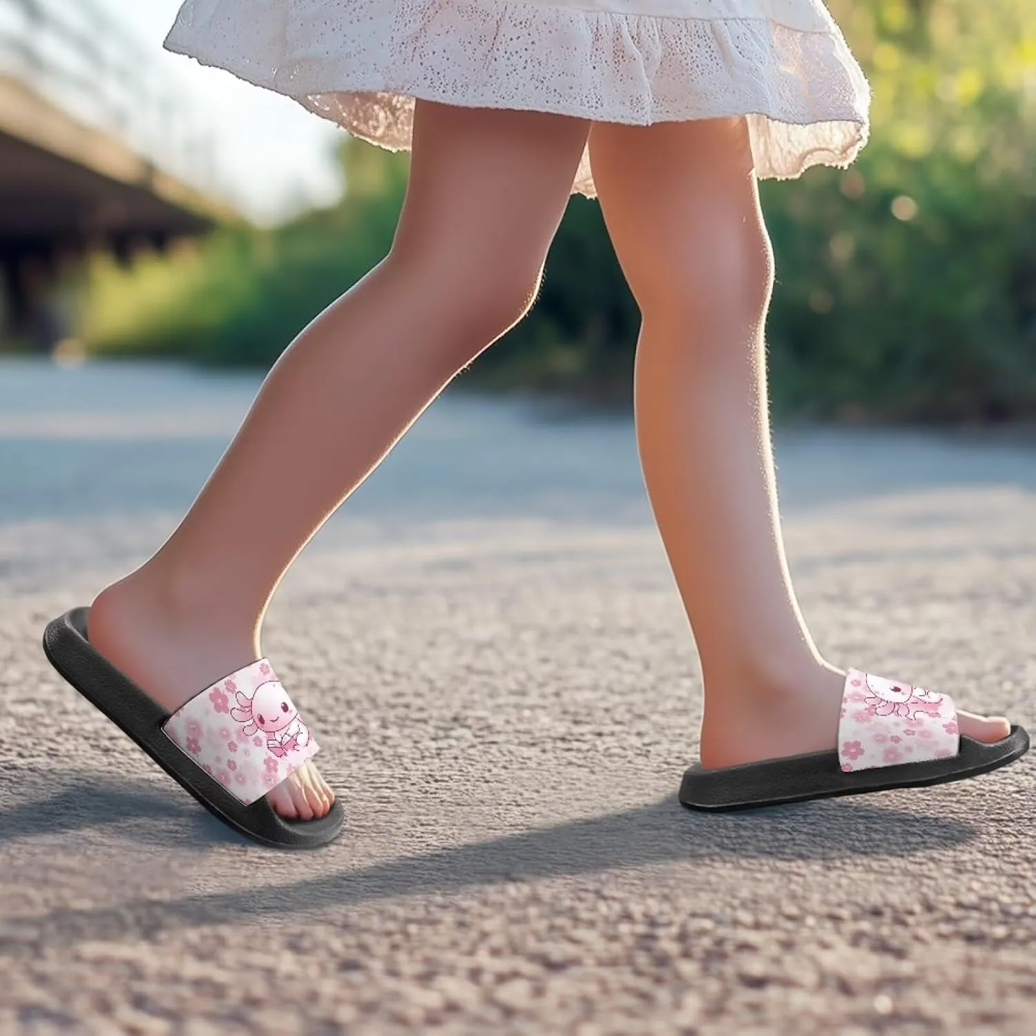 GOSTONG Girls Axolotl Sandals Slip On Summer Slippers for Outdoor Beach Pool Lightweight Non Slip Casual House Shower Sandals for Little Big Kids