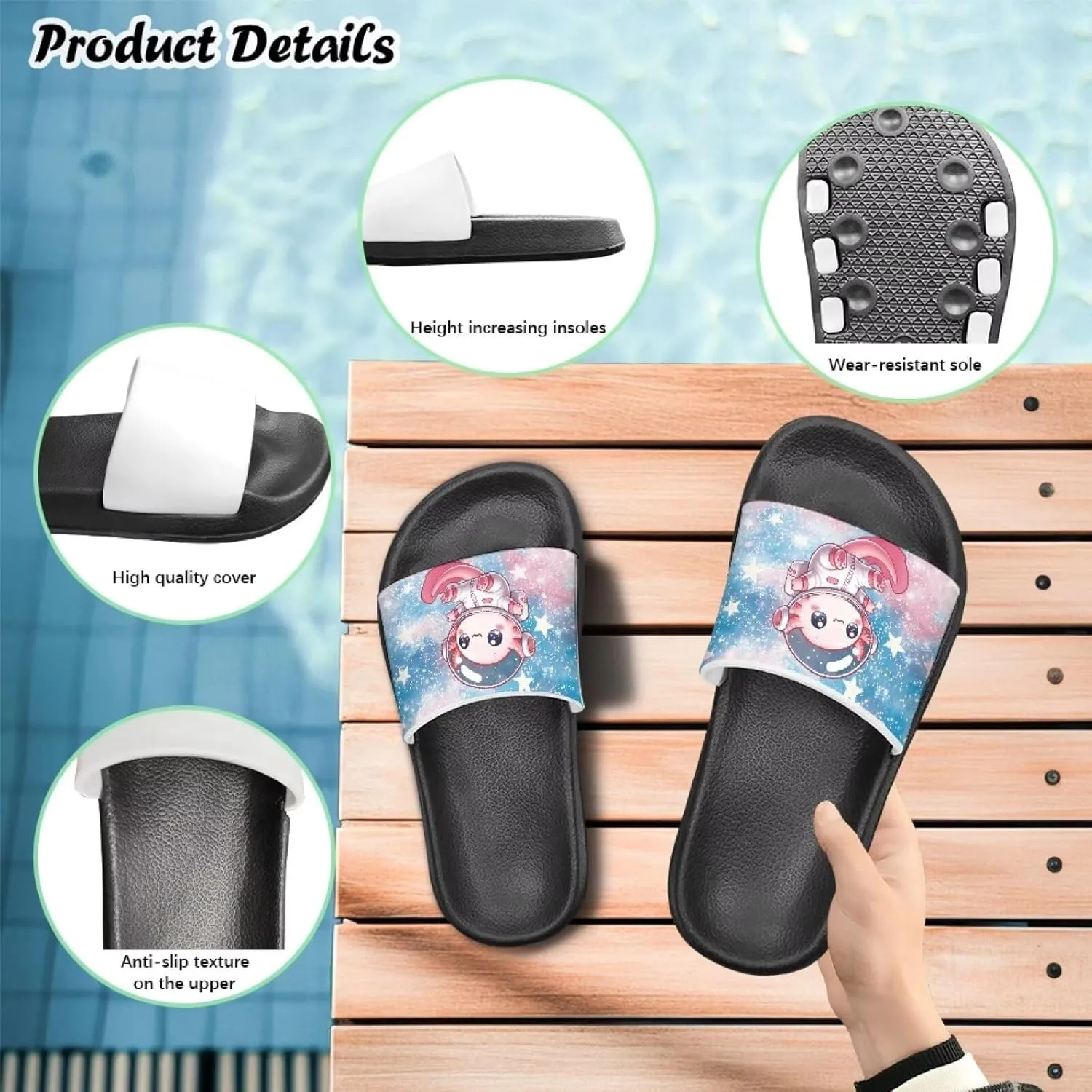 GOSTONG Girls Axolotl Sandals Slip On Summer Slippers for Outdoor Beach Pool Lightweight Non Slip Casual House Shower Sandals for Little Big Kids