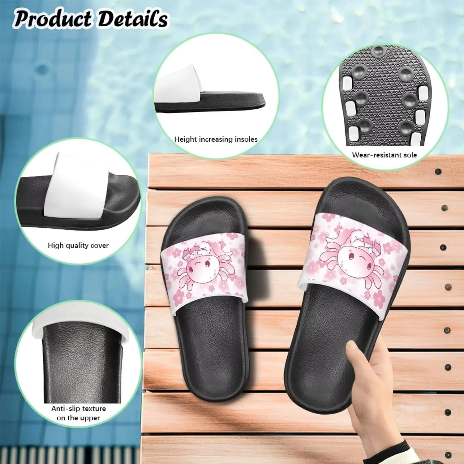 GOSTONG Girls Axolotl Sandals Slip On Summer Slippers for Outdoor Beach Pool Lightweight Non Slip Casual House Shower Sandals for Little Big Kids
