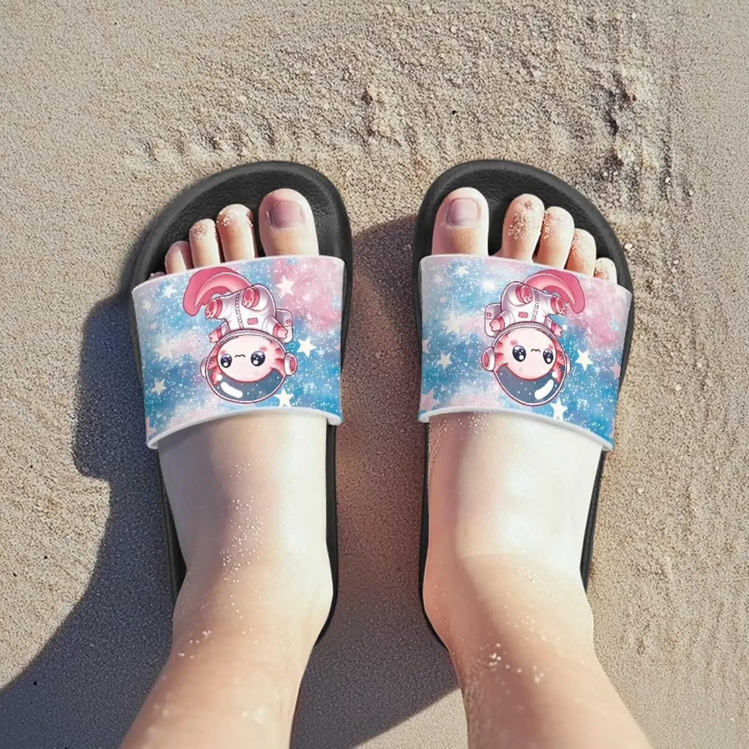 GOSTONG Girls Axolotl Sandals Slip On Summer Slippers for Outdoor Beach Pool Lightweight Non Slip Casual House Shower Sandals for Little Big Kids