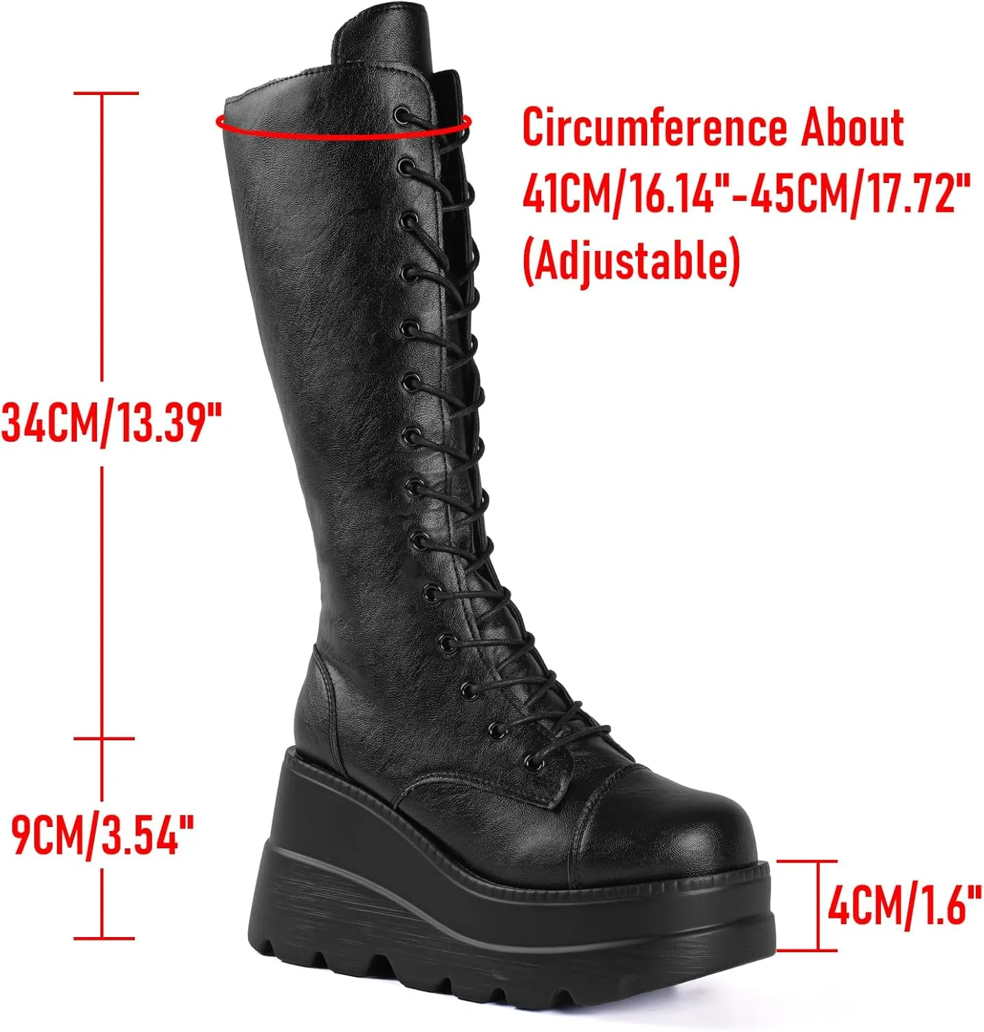 Gothniero Women Black Platform Goth Boots Mid Calf with Heel Knee High Boots Winter Chunky Heel Punk Rave Boots Girls Lace Up Combat Booties Size 5.5-11