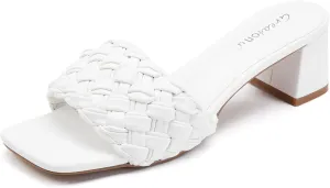 Greatonu Women's Braided Sandals with Block Heel Square Open Toe Mules Heels Summer Dressy Shoes for Women