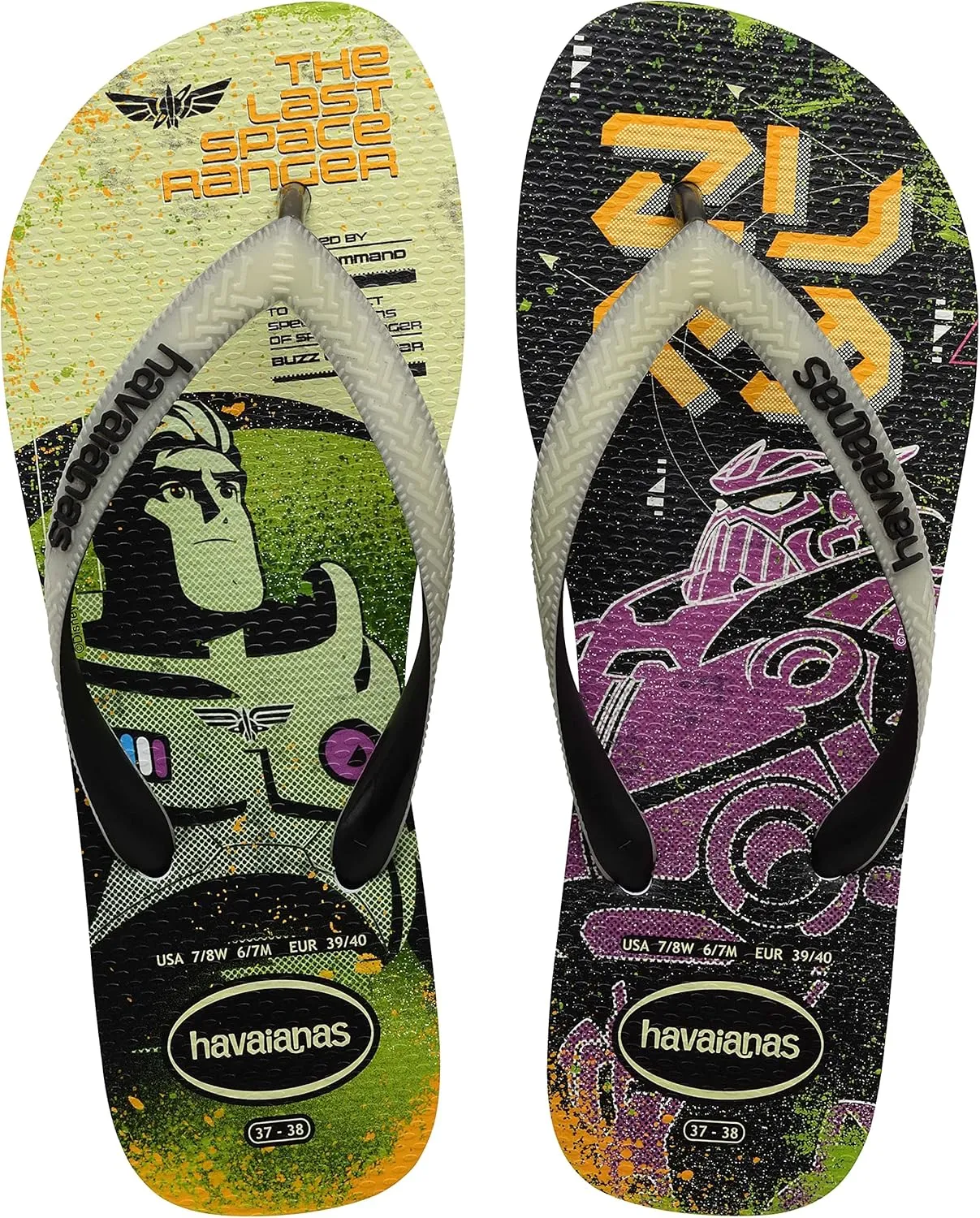 Havaianas Kids Buzz Lightyear Glow In The Dark Flip Flop Sandals, Black/Green, Size 11/12 Children