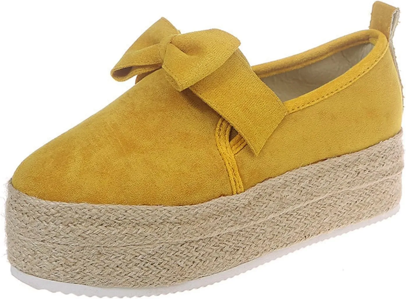 Hbeylia Espadrilles Platform Sneakers for Women Fashion Bowknot Round Toe Chunky Bottom High Heels Canvas Shoes Anti Slip Trendy Slip On Walking Loafers for Outdoor Travel
