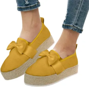 Hbeylia Espadrilles Platform Sneakers for Women Fashion Bowknot Round Toe Chunky Bottom High Heels Canvas Shoes Anti Slip Trendy Slip On Walking Loafers for Outdoor Travel