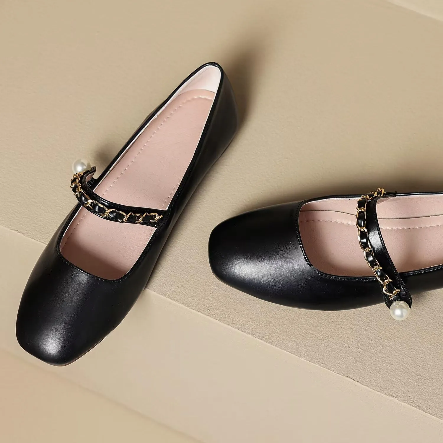 Hee grand Leather Mary Jane Shoes for Women Dressy Square Toe Ballet Flats with Strap Comfortable Walking Shoes Soft Leather Dress Shoes