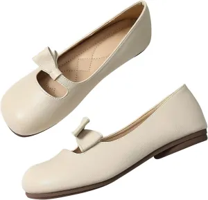 Hee grand Retro Mary Jane Shoes for Women Cute Square Toe Buckle Ballet Flats Leather Dress Flats Soft Work Flats