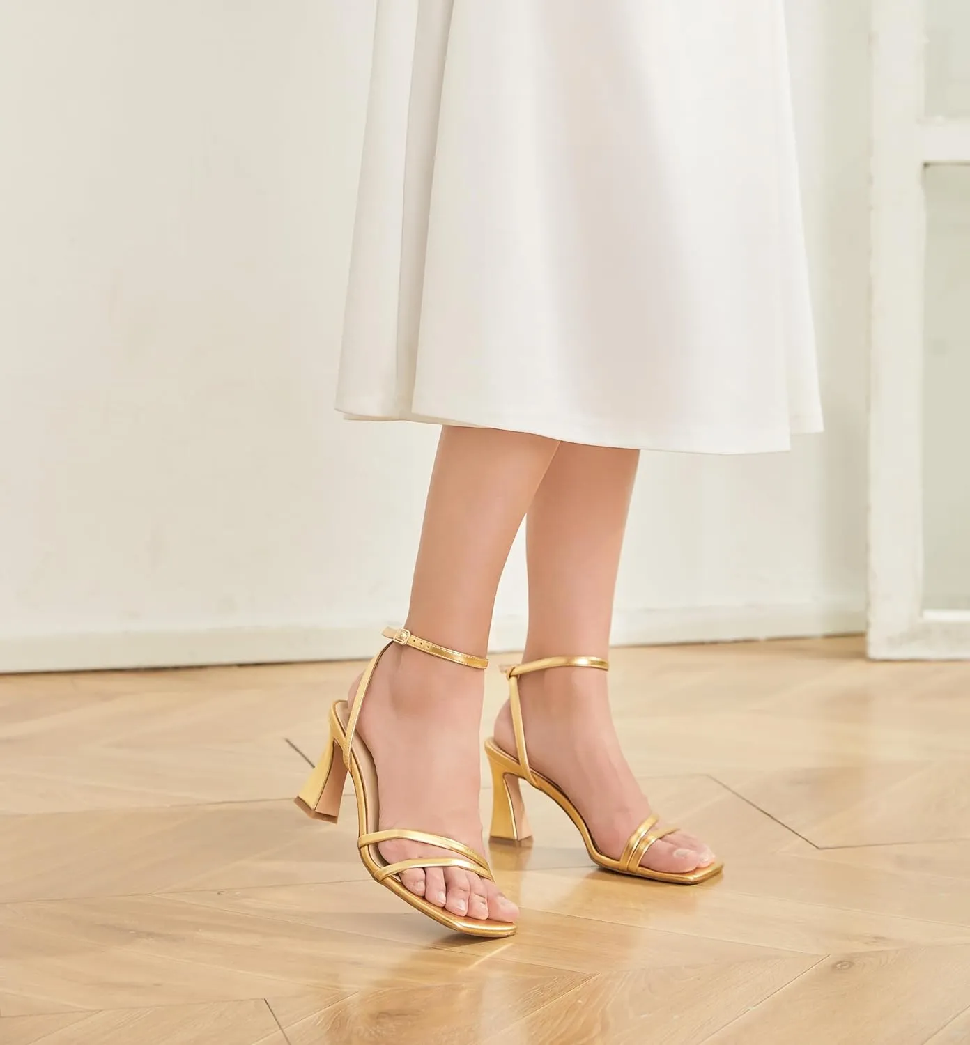 Heeled Sandals for Women Chunky Block High Heels Square Open Toe Sandals with Ankle Strap 3 Inch Dress Heels Comfortable