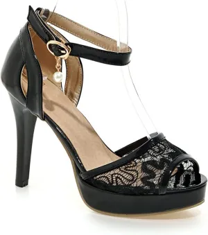 heels for women ladies summer lace mesh shoes high heels ladies platform sandals evening dress wedding shoes women(black,5.5)
