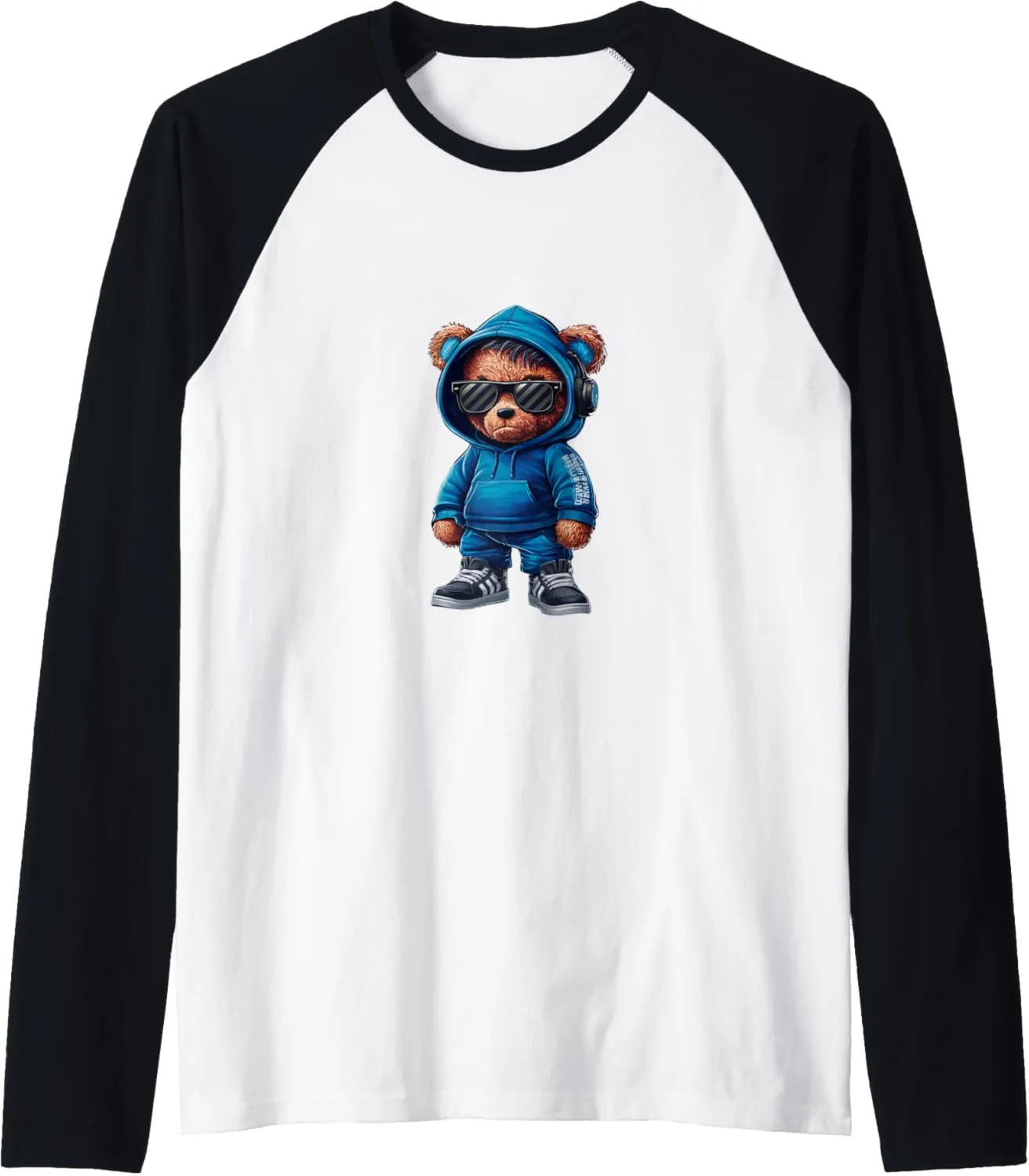 Hip Hop Teddy Bear Novelty Nostalgic Graphic Graffiti Raglan Baseball Tee