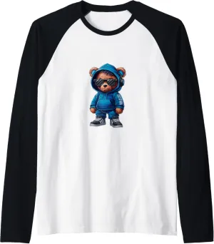 Hip Hop Teddy Bear Novelty Nostalgic Graphic Graffiti Raglan Baseball Tee