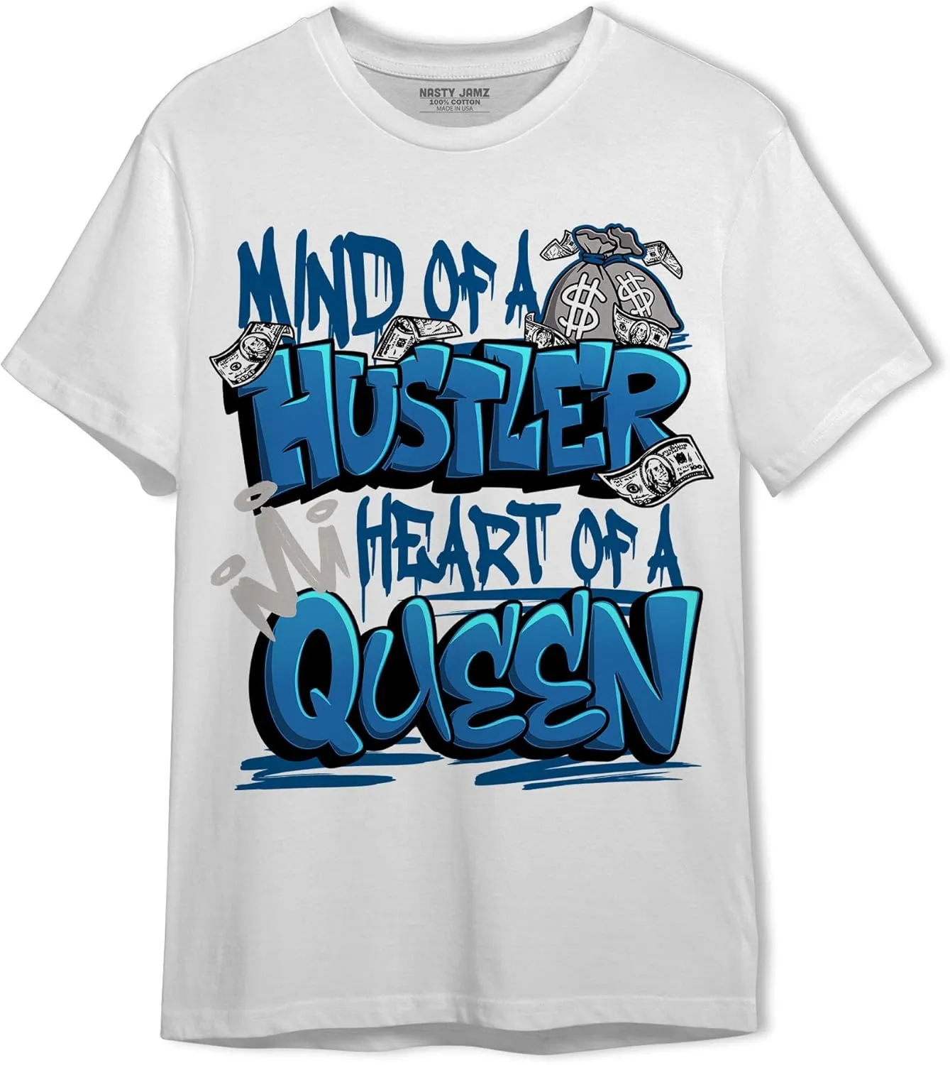 Hustler Heart Queen T-Shirt to Match 4s Military Blue - Sneaker Matching Shirt, Unisex Tee Match Sneakers, Urban Streetwear Clothing, Sneaker Graphic Tees Design Printed