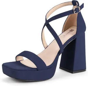 IDIFU IN4 Platform Heels for Women - High Strappy Chunky Block Square Toe Sexy Wedding Dress Shoes - Open Toe Ankle Strap Heeled Sandals - Comfortable Thick Heels - Half Size Larger