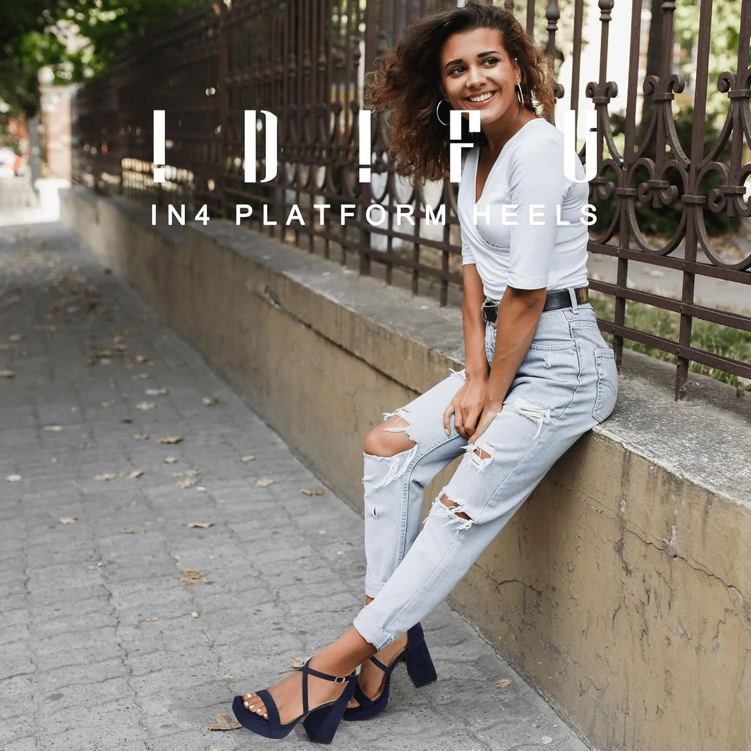 IDIFU IN4 Platform Heels for Women - High Strappy Chunky Block Square Toe Sexy Wedding Dress Shoes - Open Toe Ankle Strap Heeled Sandals - Comfortable Thick Heels - Half Size Larger