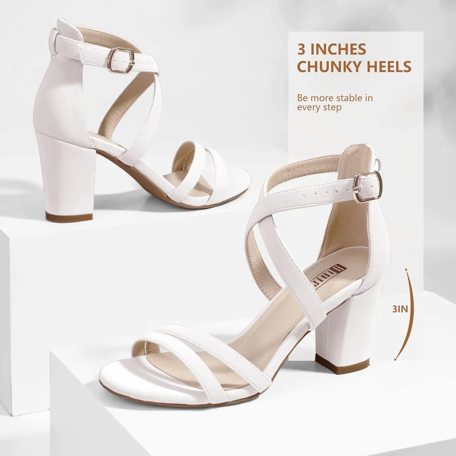 IDIFU Women's IN3 Gita Block Heel Open Toe Strappy Sandals Dress Shoes for Wedding Evening Prom