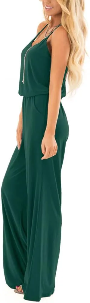 INFITTY Women's Summer Sleeveless Spaghetti Strap Sexy Jumpsuit Rompers Wide Leg Pants Suit