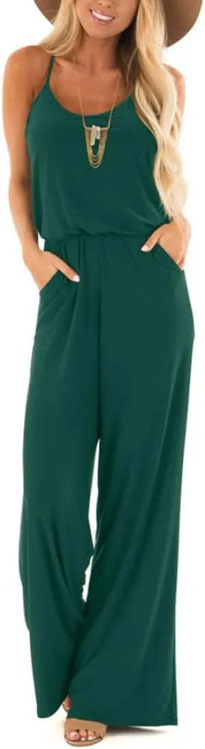 INFITTY Women's Summer Sleeveless Spaghetti Strap Sexy Jumpsuit Rompers Wide Leg Pants Suit