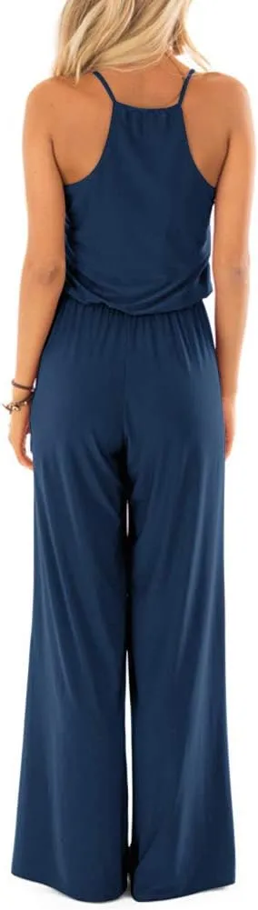 INFITTY Women's Summer Sleeveless Spaghetti Strap Sexy Jumpsuit Rompers Wide Leg Pants Suit