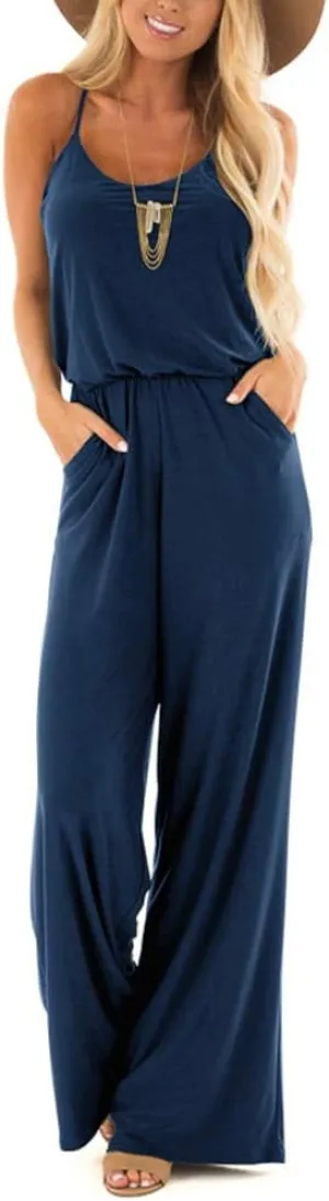 INFITTY Women's Summer Sleeveless Spaghetti Strap Sexy Jumpsuit Rompers Wide Leg Pants Suit