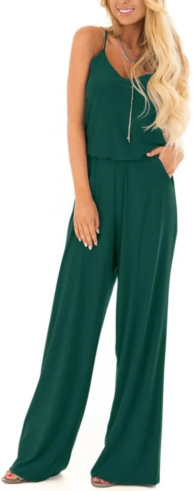 INFITTY Women's Summer Sleeveless Spaghetti Strap Sexy Jumpsuit Rompers Wide Leg Pants Suit